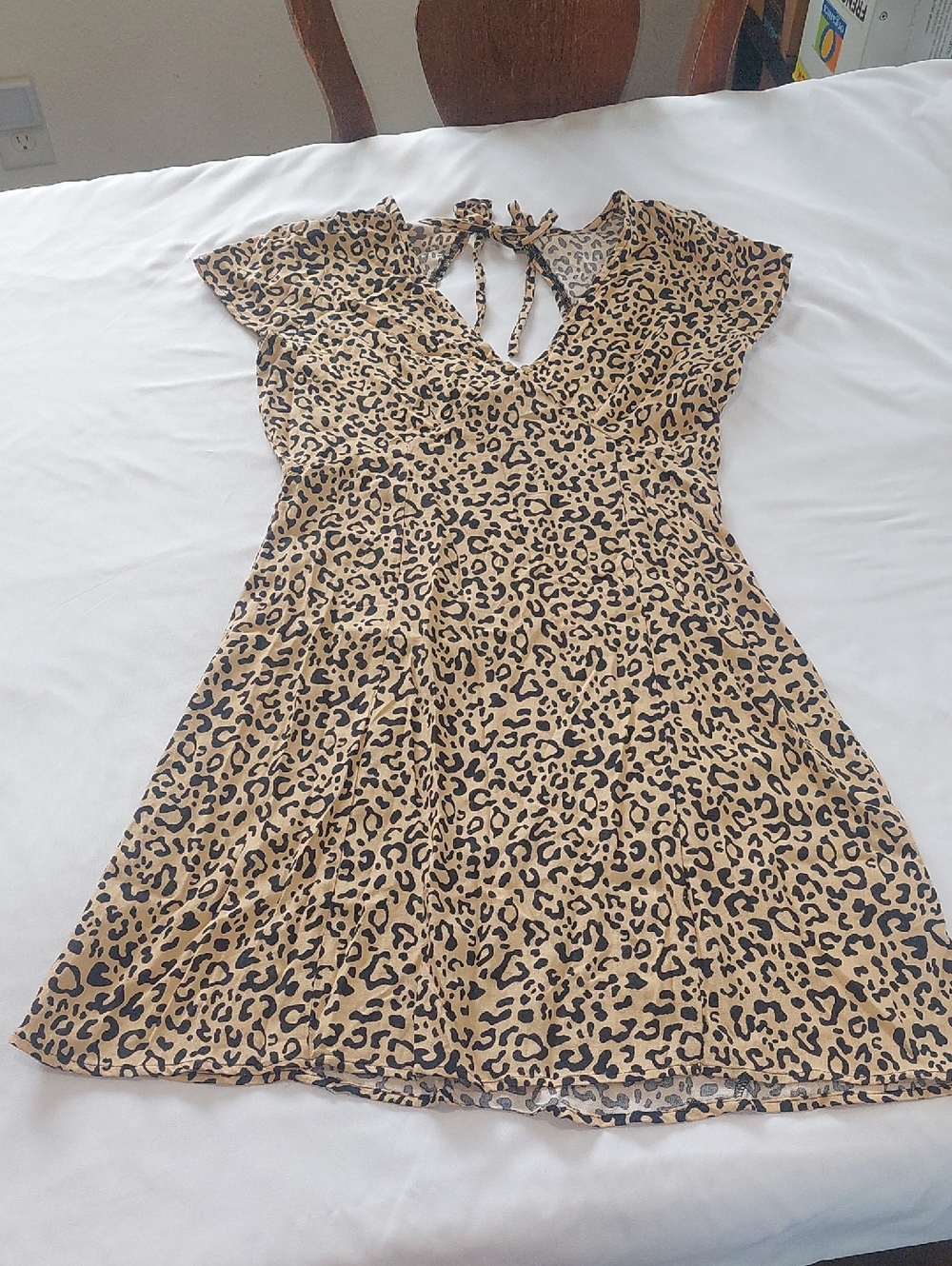 Lottie Moss Leopard Print Tie-Back Fit & Flare Dress - Tan & Black Size XS